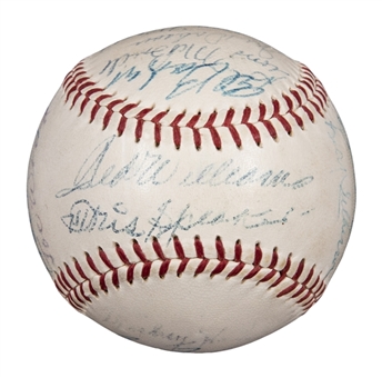 1946 American League Champion Boston Red Sox Team Signed OAL Harridge Baseball With 18 Signatures Including Williams, Speaker & Doerr (Beckett)